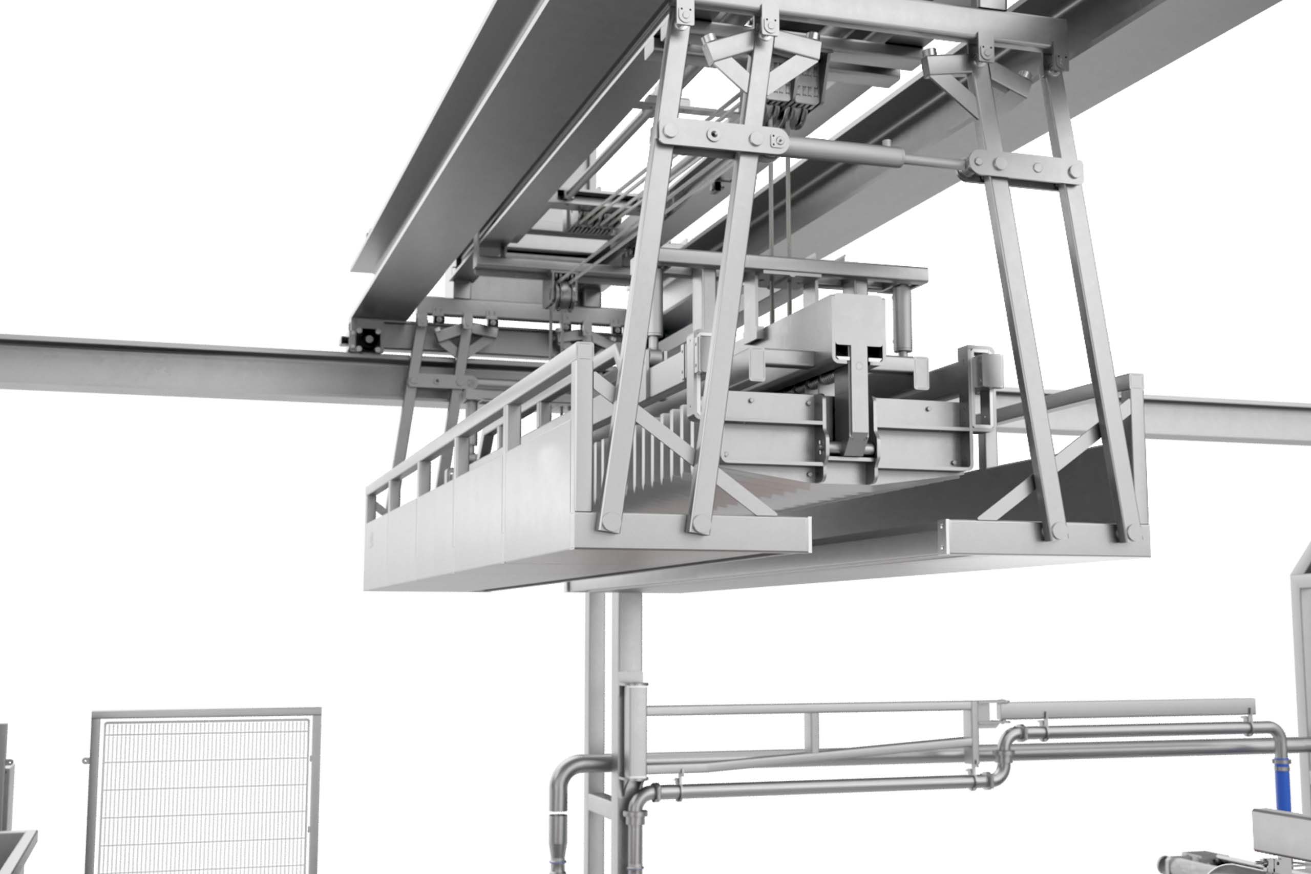 Unloading plate freezer with automatic crane